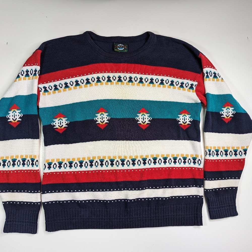 Mens XL Vintage 90s Multicolor Cotton Sweater Southwestern